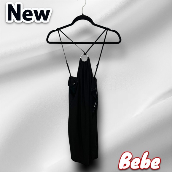 New NWT bebe Halter Neck O-Ring Minidress black - Picture 4 of 5